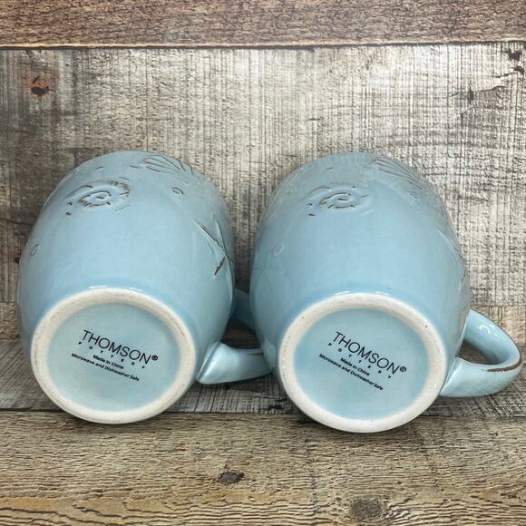 Thomson Pottery Cape Cod Stoneware Mugs Turquoise Blue Beach Coffee Cup Set of 2 - Picture 5 of 6